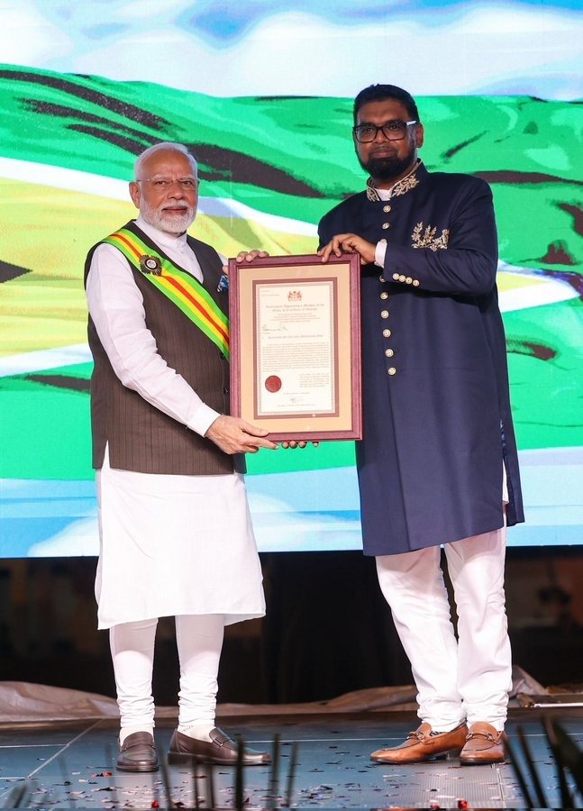 My heartfelt congratulations to Hon. PM Shri Narendra Modi ji on being conferred with Guyana’s highest national honor, ‘The Order of Excellence’.